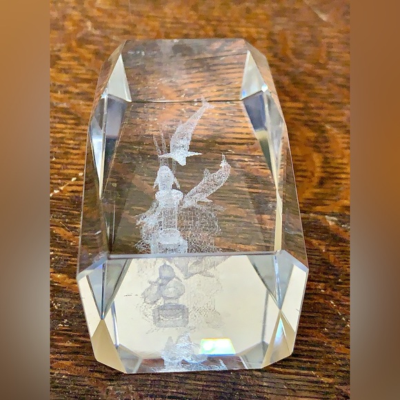 Solid Lead Crystal Laser Etched Swimming Dolphins Paperweight - Picture 13 of 16